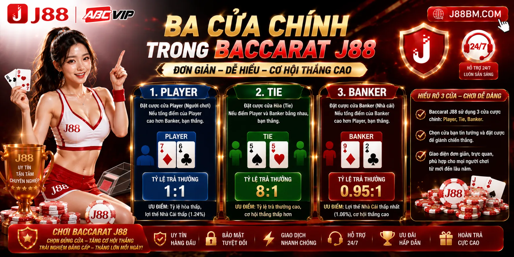 Baccarat J88 – Luật Chơi Và Giao Diện Bàn Chơi 1 Ba cửa chính trong Baccarat J88